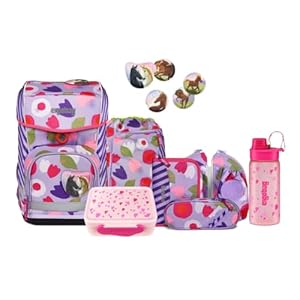 ergobag Cubo Light Schulranzen Set 8tlg. inkl. Lunch Set und Seitentaschen (BlütenzauBär)