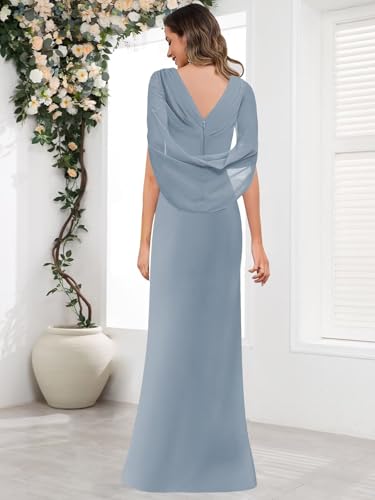 Lace Applique Mother of The Bride Dresses Formal Mermaid V Neck Long Evening Gowns with Cape4