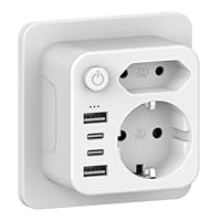 Aipsdo Doppelstecker für USB Steckdose, Mehrfachsteckdose mit 4 USB Netzstecker,USB CAdapter,Steckdosenadapter 2Fach Stecker mit USB, Mehrfachstecker für Steckdose,USB mehrfachstecker