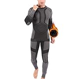 MeetHoo Men’s Thermal Underwear Set, Compression Base Layer Sports Long Johns Winter Gear for Cold Weather Running Skiing Gray