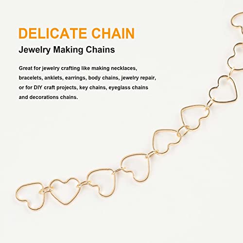 Kyunhoo 5M Kc Gold Plated Jewelry Making Chain Solid Brass Heart Chains Bulk On Spool Bracelet Necklace Jewelry Supplies Findings Chain Roll With Jump Rings And Lobster Claps #TOP3
