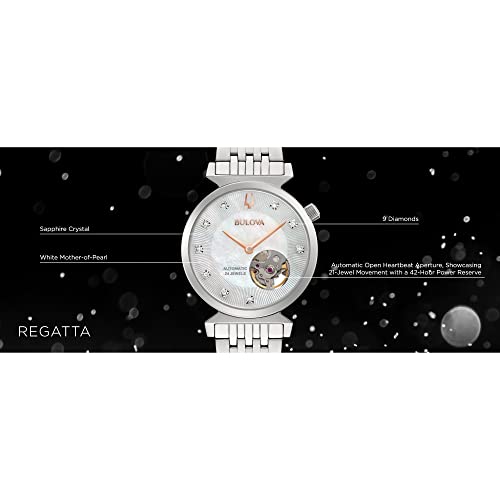 Bulova Women's Regatta Diamond Automatic Stainless Steel Open Aperture Watch, Mother of Pearl Dial Style: 96P2224