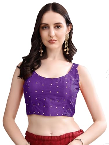 Vihu Fashion Women's Square Neck Silk Sleeveless with Stone Work Readymade Blouse Deal