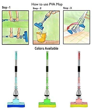 Image of Raxon Innovation Hands-Free Squeeze Mop for Floor Cleaning| Flat Squeeze Magic Mop with Telescopic Stick, Two Reusable Microfibre Pad Steel Fiber Ru Wet PVA Mop (Sponge MOP)