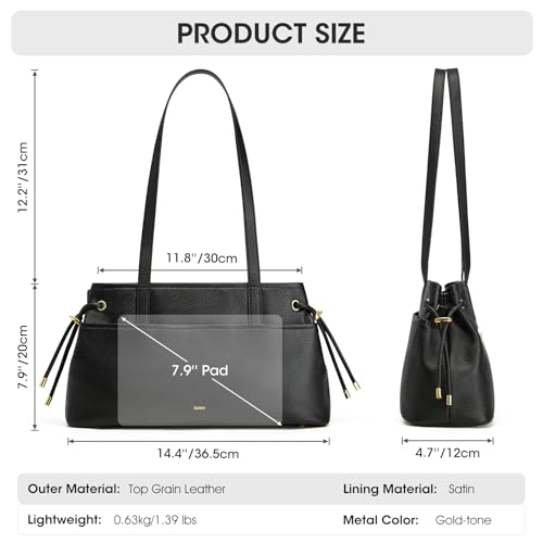 Image of Kattee Stylish Leather Bucket Bag for Women with 2 Detachable Straps | Top grain pebbled leather with drawstring sides, roomy pockets, and space for a 7.9-inch tablet.