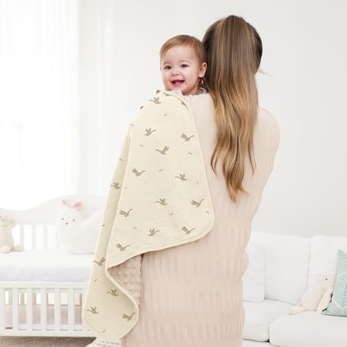 Image of Susurration Baby Blanket for Unisex Boys Girls, Soft Nursery Minky Blanket with Muslin Cotton Front and Dotted Fleece Back, Receiving Blanket for Baby Newborn Infant, 30x40inch