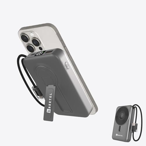 Image of Beetel MagVibe Series WS10 4 in 1 MagSafe 10000mAh Magnetic Wireless Power Bank for Apple iPhone, iWatch & AirPods, Qi Charging for Samsung, OnePlus and Other Android Devices|3M Ring in Box|MT Grey