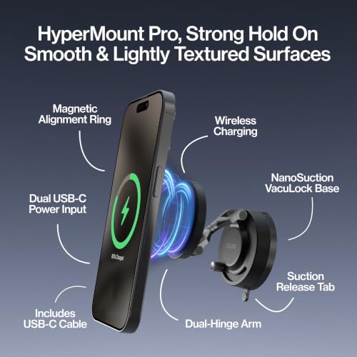 Image of Statik HyperMount Pro Magnetic Charging Phone Holder for iPhone and Android | 15W Wireless Charging, Nano-Suction VacuLock Grip, 360 Rotation, Compatible with MagSafe, Metal Rings for Android