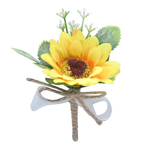 Hero-s - Spilla a forma di girasole, realizzata a mano, per sposo, matrimonio, matrimonio, con fiocco verde, con clip a coccodrillo, ideale per feste di fine anno, matrimonio