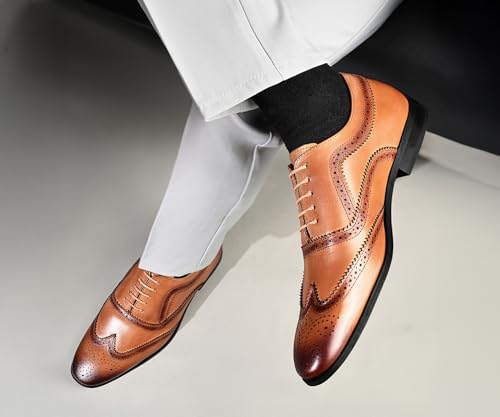 Image of LOUIS STITCH Men's Italian Crust Leather Brogue Shoes| Formal Lace-Up Shoes for Men | Perfect for Business, Formal & Parties | LSVX-EUBG