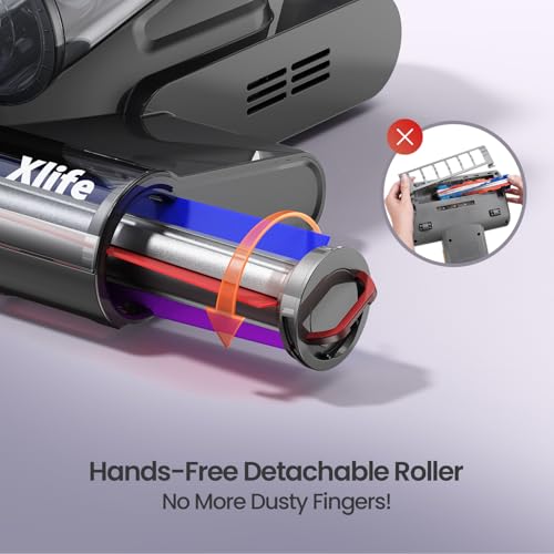 Image of Xlife Mattress Vacuum, Bed Vacuum Cleaner with 2 Roller Brushes for Pet Hair, 253.7nm UV-C Light, 140F Heating, 550W 16KPA Suction, HEPA Filter Couch Vauum for Bed, Sofa, Pillow, Baby Crib