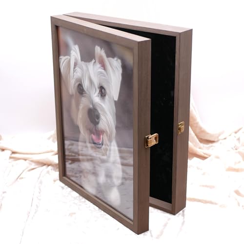 Pet Cat and Dog Brown Keepsake Box, Wooden Memory Box, Wood Picture Frame Box, Wall Hanging Wall Decorations, Handmade in USA (Brown)
