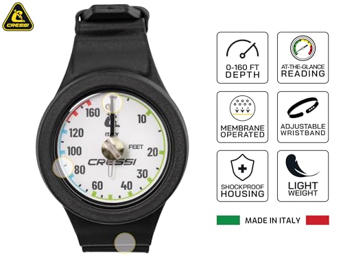CRESSI Wristband Depht Gauge White - Unisex Langlebiger Analoger Handgelenk Tiefenmesser mit Leicht Ablesbarer Metrischer Skala, Schwarz/Weiß, Einheitsgröße