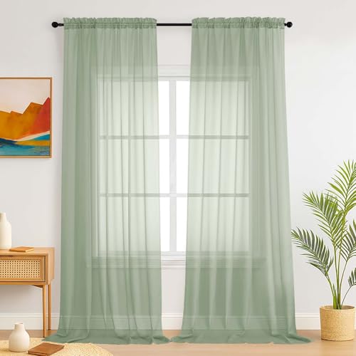 Simplebrand Salbeigrün Transparente Vorhänge für das Schlafzimmer 150 x 229 cm 2 Paneele UV-beständig Lichtfilternde Einfarbig Elegante Fenstervorhänge und Vorhänge für Wohnzimmer