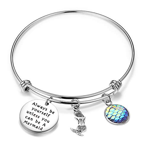 Zuo Bao Inspirational Gift Mermaid Scales Charm Bracelet Sea Mermaid Quote Always Be Yourself Unless You Can Be A Mermaid Bracelet Bangle