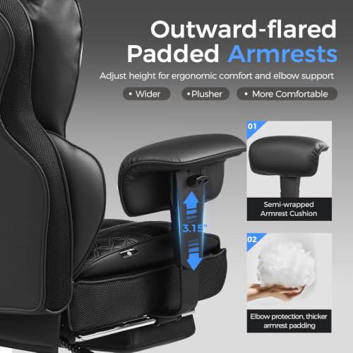 Image of GTPLAYER Big and Tall Gaming Chair 400lbs Heavy Duty Office Chair with Footrest, High Back Pocket Spring Lumbar Support, Ergonomic Wide Comfy Seated Cushion for Lower Back Pain Relief, Carbon-Black