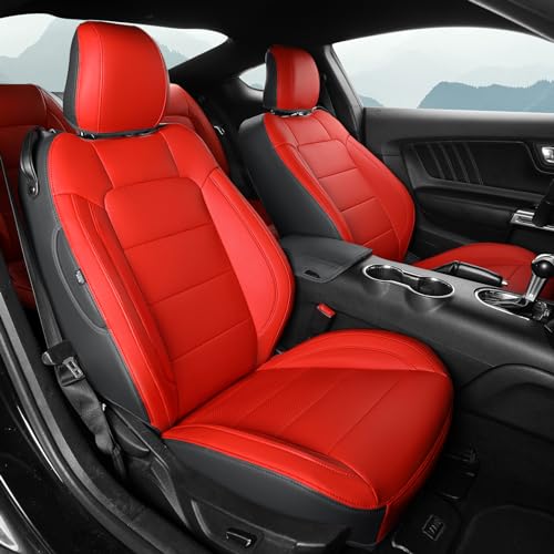Image of GIANT PANDA Customized Full Set Car Seat Covers Fit Ford Mustang Coupe Hardtop 2015 2016 2017 2018 2019 2020 2021 2022 2023 2024 2025 2026- (Black+Red)