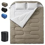 NEWBULIG Double Sleeping Bag for Adults with 2 Pillows, XL Waterproof Lightweight Machine Washable Sleep Bag Cold Weather, 3-Season for Camping/Hiking/Backpacking, 2-in-1 Converts to 2 Singles