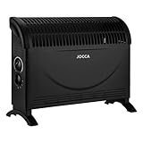 Jocca Convector/Radiador Eléctrico/Calefactor | Termostato regulable, 2000W Potencia, 3 intensidades, Calor uniforme, Opción de ventilador, Piloto luminoso de funcionamiento (Negro)