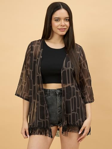 Image of Azira Georgette Floral Printed Front Open Shrug |Black Color|Short Length | Western & Casual Wear| Summer Wear | Shrugs for Woman Stylish