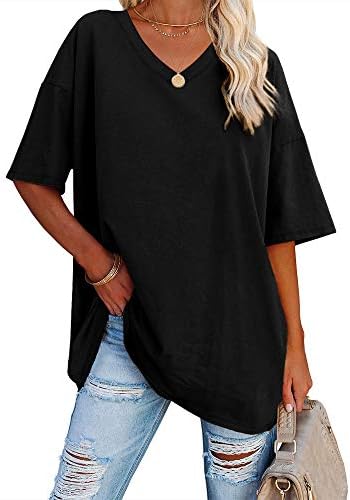 Ebifin Women's Oversized T Shirts Tees Half Sleeve V Neck Comfy Cozy Cotton Tunic Tops
