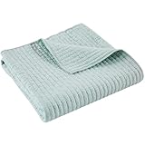Levtex Home - Cross Stitch - Quilted Throw - 50x60in. - 100% Cotton - Reversible Pattern - Blue Haze with Matching Stitching
