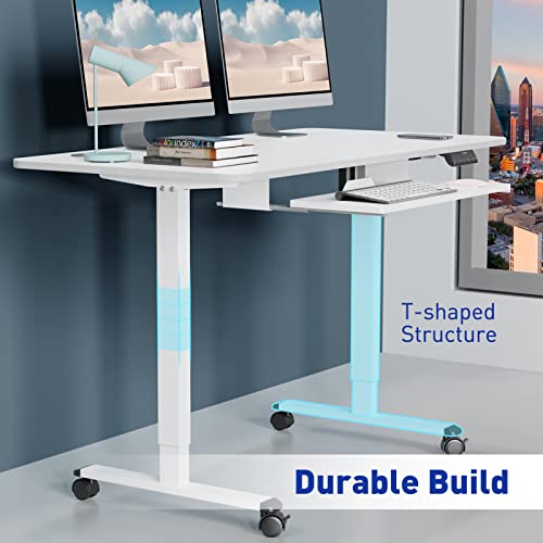 Woka Electric Standing Desk Adjustable Height, 48 X 24 Inches Stand Up Desk With Keyboard Tray, Sit Stand Desk With Memory Controller For Home Office, Motorized Desk With Splice Board, White #TOP3