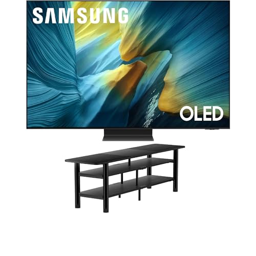 Image of Samsung QN65S95FAFXZA 65 inch OLED HDR Pro 4K Smart TV with Q-Symphony Pro with an ErgoAV ERTFL1-01B 60 inch FlexFold Frame TV Stand with Shelves (2025)