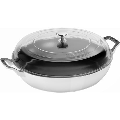 STAUB Cast Iron Braiser with Glass Lid, Dutch Oven, 3.5-quart, serves 3-4, Made in France, White