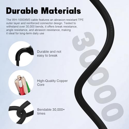 Image of WH-1000XM5 Aux Cable Compatible with Sony WH-1000XM6 WH-1000XM5 WH-1000XM4 WH-1000XM3 WH1000XM2 WH-XB910N WH-H900N WH-CH700N MDR-1A MDR-XB950BT MDR-XB950N1 MDR-1000X MDR-100ABN Headphones, 4.9ft