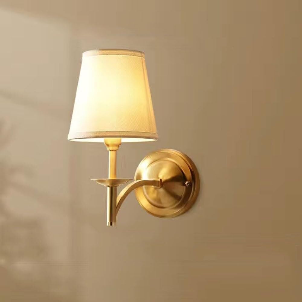 Granestner Minimalist Fabric Wall Sconce - Elegant Copper Wall Light for Bedroom, Corridor, Cafe, and Bar(D)