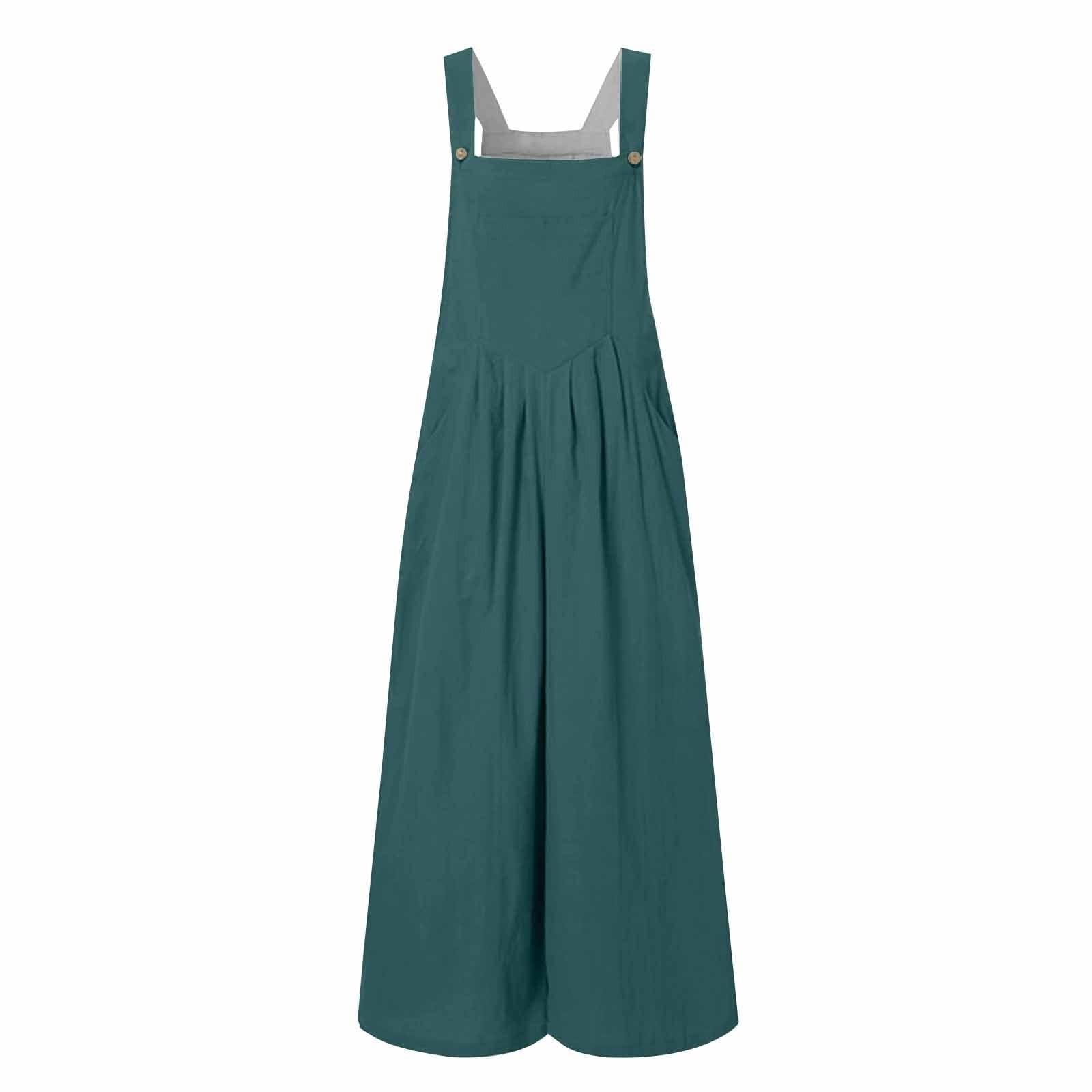 Salopette d'été légère pour femme - Combinaison d'été ample en lin - Combinaison sportive - Salopette de travail sans manches avec poches - Une pièce - Couleur unie - Confortable - Pantalon