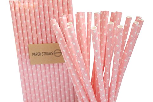 Confezione da 25 rosa chiaro & bianco cannucce di