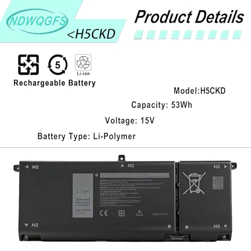 Image of 53WH H5CKD Battery Replacement for Dell Inspiron 5400 5406 7405 7300 7500 7306 7506 2-in-1 Silver 5300 5301 5501 5502 5508 5509 5401 5402 5408 5409 Series Latitude 3410 3510 Vostro 5300 5301 7T8CD