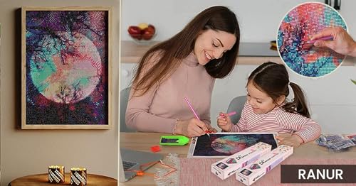 RANUR 5D Diamond Painting Kits for Kids and Adults Moon Tree Full Round Diamond Art kit, Night Paint by Numbers Kits with Shiny Rhinestones DIY Arts Craft for Home Wall Decor 30x40cm