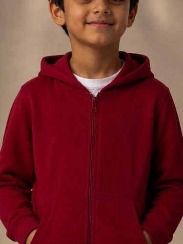 Image of Unisex Kids Solid Full Sleeve Zip Front Open Hooded Sweatshirt