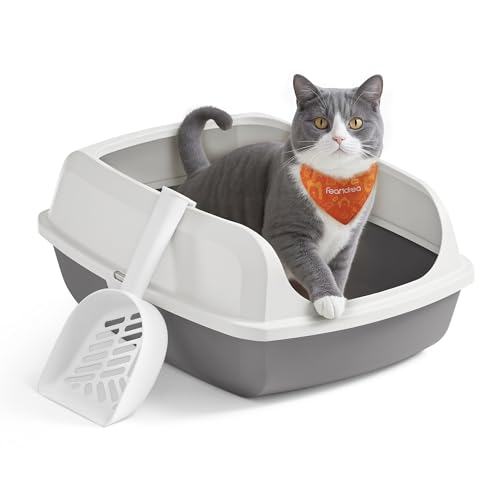 Feandrea Caja Arenero con Bordes Altos, Tamaño XL, Abierta, con Pala, para Gatitos y Gatos Grandes, Blanco Nube PPT009W101