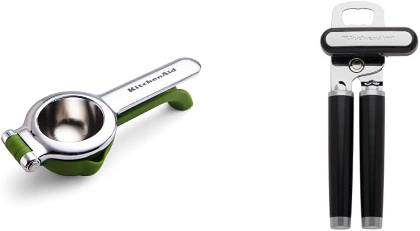 KitchenAid Citrus Juice Press Squeezer for Lemons and Limes with Seed Catcher and Pour Spout, Green, 8 inches and KitchenAid KE199OHOBA Classic Multifunction Can Opener / Bottle Opener, 8.34-Inch, Black