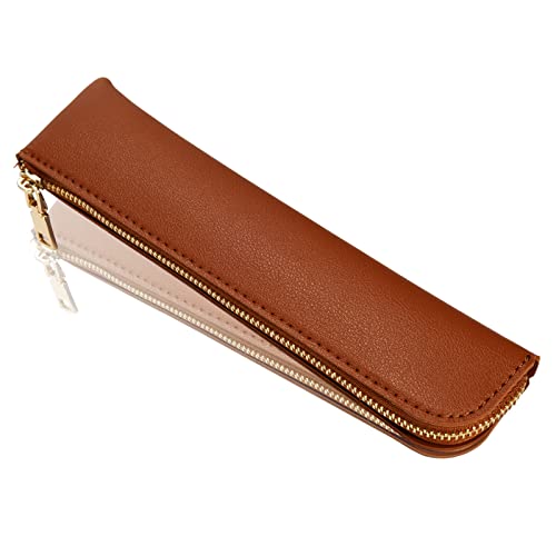 Sluxa Leather pencil case, Thin soft pen bag, Small pencil case for adults,Senior leather Minimal pencil pouch with zipper.…