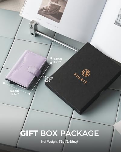 Image of VULKIT Slim Bifold Pop up Wallet Minimalist Leather Card Holder RFID Blocking Metal Card Case with ID Window for Women | with Leather Slots