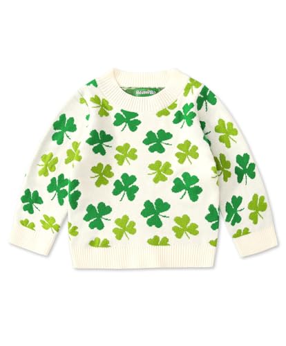 Image of Unisex Toddler St.Patrick's Day Clover Print Sweater Irish Shamrock Knitted Pullover Tops 12M-8Y