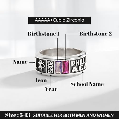 3UMeter Custom Class Rings for Women Men 925 Sterling Silver High School College University Graduation Rings for Women 2025 Personalized Graduation Gifts3