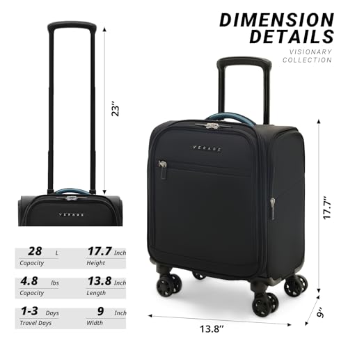 Image of VERAGE Carry On Underseat Luggage with USB Port, Underseater Rolling Spinner Luggage,14.5 inches Softside Suitcase Airline Approved, Navy, Upgrade-14-Inch Plus Underseat