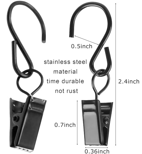 Stainless Steel Metal Clips with S Hooks for Curtain Photos, Art Craft Hanger Hanging Clips, Home Decoration, 60 Pack, Black - Image 3