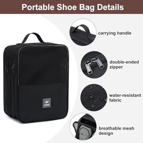 2 Layers Travel Shoe Bag, Portable Shoe Bags Hold 2 Pair Of Shoes, Water-Resistant Shoe Storage Pouch For Travel (Black, 2 Pack)4