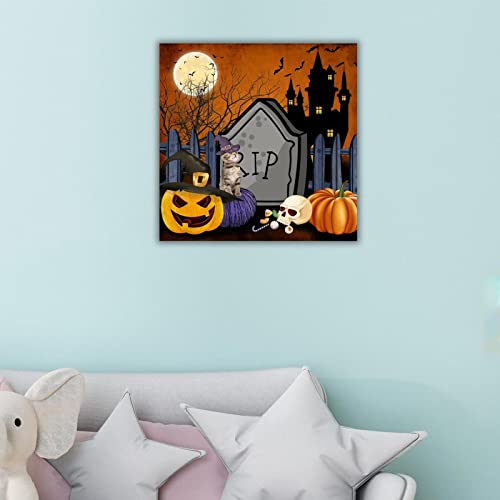 Panneau en bois Halloween sorcière et citrouille décorative pour salon - 6
