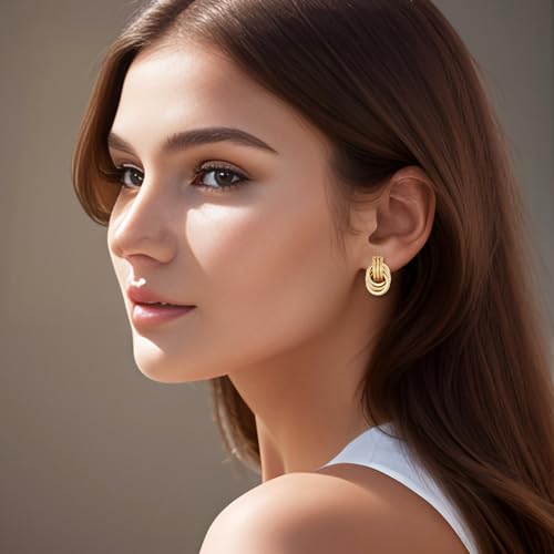 Fiklon Gold Clip On Earrings For Women Trendy Chunky Non Pierced Earring 14K Gold Plated Hoops Drop Dangle Earrings Lightweight Jewelry thumb #3