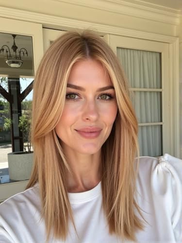 Image of 13 * 4 HD Glueless Human Hair Ombre Light Brown Lace Front Wigs for White Women Straight Wig Pre Plucked 180% Density Transparent (16inch)