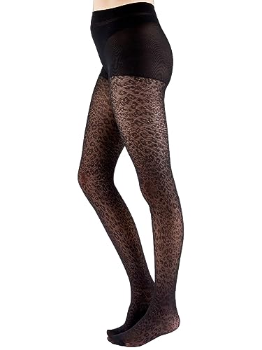 Image of Pretty Polly Women's Animal Pattern Tights - sustainable yarn tight with classic leopard pattern, sheer black, Black (Black), One Size (Fits XS-M)