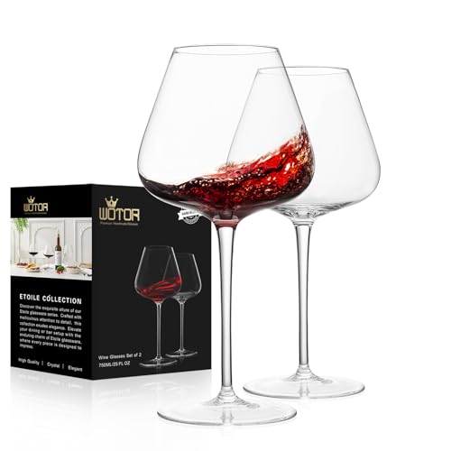 WOTOR Red Wine Glasses Set of 2-740ml Large Burgundy Wine Glasses with Long Stem, Hand Blown Crystal Wine Glasses - Light, Ultra-Thin, Lead Free, Gift Packaging for Wedding, Anniversary (Clear)
